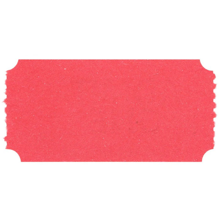 Single blank red raffle ticket with a textured surface, perforated edges, and rounded corners, displayed on a white background.