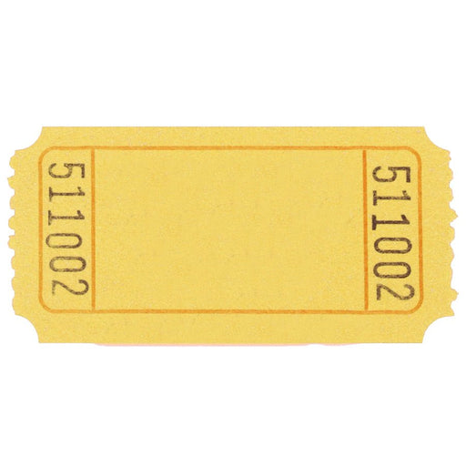 Single light yellow raffle ticket with a rectangular border and black serial number '511002' printed on both sides, featuring perforated edges and rounded corners on a white background.