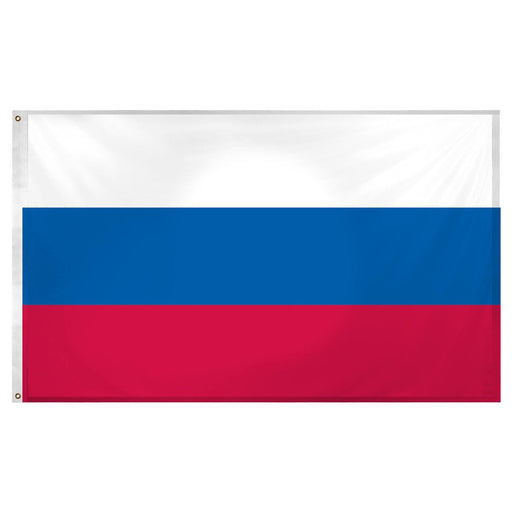 A horizontal tricolor flag with white on top, blue in the middle, and red on the bottom.