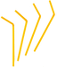 Four yellow plastic bendy straws arranged diagonally with flexible necks bent at an angle, displayed on a transparent background.