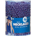 A clear plastic container holding 50 shiny blue bead necklaces, each measuring 30 inches long. The packaging features a blue label with an image of a person wearing the shiny blue beads and text indicating 'Bead Necklaces, 50 Pcs - 30 In (76.2 CM).' Ideal for parties, celebrations, and events.