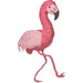 Flamingo-shaped piñata decorated with layered tissue paper in shades of pink. Features include a curved black beak, light pink wings, and long, thin legs positioned in a walking stance, perfect for tropical or summer-themed celebrations.