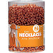 A clear plastic container holding 50 shiny orange bead necklaces, each measuring 30 inches long. The packaging features a orange label with an image of a person wearing the shiny orange beads and text indicating 'Bead Necklaces, 50 Pcs - 30 In (76.2 CM).' Ideal for parties, celebrations, and events.
