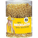 A clear plastic container holding 50 shiny gold bead necklaces, each measuring 30 inches long. The packaging features a yellow label with an image of a person wearing the shiny gold beads and text indicating 'Bead Necklaces, 50 Pcs - 30 In (76.2 CM).' Ideal for parties, celebrations, and events.