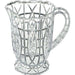 Clear plastic pitcher with an ornate, cut-glass-style design featuring diamond and floral patterns. The pitcher has a wide spout, a scalloped rim, and a thick, curved handle with a textured grip. The base is round and sturdy with a matching geometric pattern.