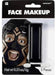 Black face makeup kit by Amscan featuring a rectangular pan of bright black cream face paint and applicator – packaged on a blister card with an image of a smiling man wearing the paint – includes 2 pieces, net weight 0.21 oz (6g), ideal for costumes, spirit days, and themed events.
