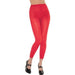 Bright red footless tights with a snug, stretchy fit, extending to the ankle. Suitable for costumes, dancewear, athletic outfits, or bold fashion statements.
