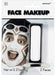 White face makeup kit by Amscan featuring a rectangular pan of bright white cream face paint and applicator – packaged on a blister card with an image of a smiling man wearing the paint – includes 2 pieces, net weight 0.21 oz (6g), ideal for costumes, spirit days, and themed events.