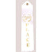 White ribbon with gold text that reads '3rd Place' and a small gold wreath design, featuring a reinforced hole at the top for hanging.
