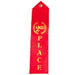 Red ribbon with gold lettering that reads '2nd Place' and a gold laurel wreath design, featuring a metal-reinforced hole at the top for hanging.