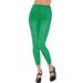 Bright green footless tights with a snug, stretchy fit, extending to the ankle. Suitable for costumes, dancewear, athletic outfits, or bold fashion statements.