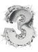 Silver number one piñata covered with metallic fringe, shaped like the numeral 3.