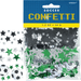 Package of soccer-themed confetti featuring a mix of shapes including black and white soccer balls, and metallic stars in black, silver, and green. The confetti comes in a 1.2 oz (34 g) bag and is ideal for decorating soccer-themed parties and celebrations.