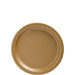 Single round gold paper plate with a smooth center and lightly embossed rim – disposable and stylish dinnerware ideal for parties, weddings, and holiday celebrations.