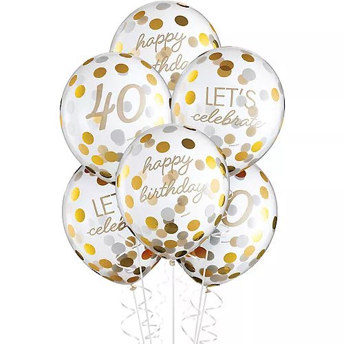 Golden Age 40th Latex Confetti Balloon Pack | 6 ct - Zurchers