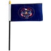 Dark blue rectangular flag attached to a black pole with a gold spear-shaped tip. The flag features a central circular emblem containing an eagle, shield, beehive, and crossed flags, along with decorative elements and text. The emblem includes a banner, stars, and numbers.