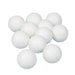 11 of white ping pong balls arranged in a loose pile on a plain background. Each ball is smooth, round, and uniformly colored with a subtle seam line visible around the center.