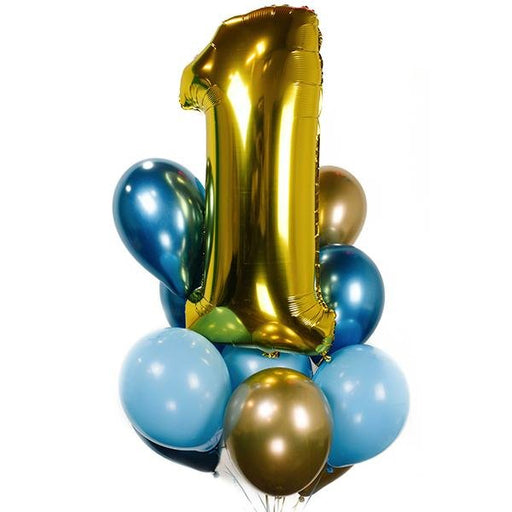 Gold Jumbo Number Gold & Blue Birthday Bouquet | 13 - 15 pcs - Zurchers