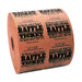 Large roll of orange raffle tickets with black text and decorative designs, reading 'RAFFLE TICKET' on one side and 'KEEP THIS COUPON – RAFFLE – REDEEM FOR PRIZES' on the other, each ticket numbered sequentially.