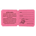 Pink raffle ticket with two sections: the left side displaying an attention notice about liability and management rights, and the right side featuring fill-in fields for name, address, and phone number, along with a small cartoon ticket character illustration.