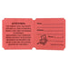 Red raffle ticket with two sections: the left side displaying an attention notice about liability and management rights, and the right side featuring fill-in fields for name, address, and phone number, along with a small cartoon ticket character illustration.