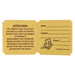 yellow raffle ticket with two sections: the left side displaying an attention notice about liability and management rights, and the right side featuring fill-in fields for name, address, and phone number, along with a small cartoon ticket character illustration.