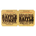 Yellow raffle tickets with black text and decorative designs, reading 'RAFFLE TICKET' on one side and 'KEEP THIS COUPON – RAFFLE – REDEEM FOR PRIZES' on the other, each ticket numbered sequentially.