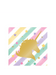 Pink, purple, green, and gold unicorn-themed paper napkin with a golden unicorn silhouette at the center, surrounded by colorful stars and diagonal pastel stripes.