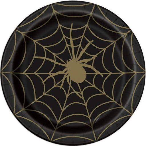 Halloween Black and Gold Spider Web Plates 9" | 8ct - Zurchers