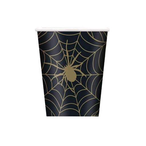 Halloween Black and Gold Spider Web Cups 9oz | 8ct - Zurchers