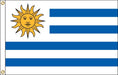 A flag with nine alternating white and blue horizontal stripes, with a white square in the top left corner featuring a golden sun with a face.