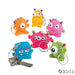 Set of six colorful monster keychains with cartoon-style faces and different shapes. The monsters are orange, yellow, pink, blue, red, and green, each with a silver key ring attached.