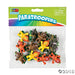 Bag of Fun Express animal-themed paratrooper toys featuring lions, monkeys, and tigers in orange, yellow, and brown suits, with arms raised and parachute cords attached, packaged under a green label marked 'PARATROOPERS'.